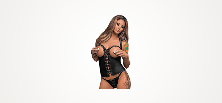 Exposed Lust Wet Look Open-Cup Lace-Up Corset Set