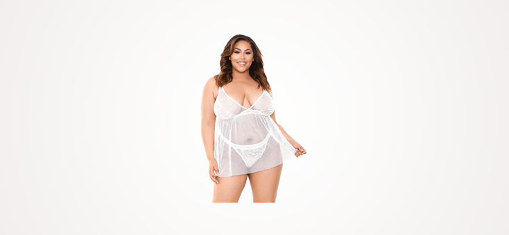 Isla Lace and Net Babydoll and Panty - Plus Size
