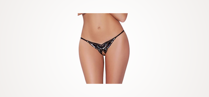 Seven ’til Midnight Plus Size Black Sequin Crotchless Butterfly Thong