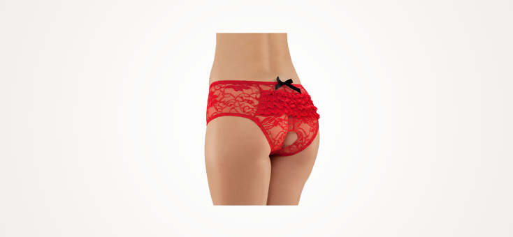 Lovehoney Red Crotchless Lace Ruffle-Back Panties