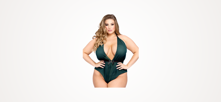 Lovehoney Plus Size Barely There Sheer Green Crotchless Teddy