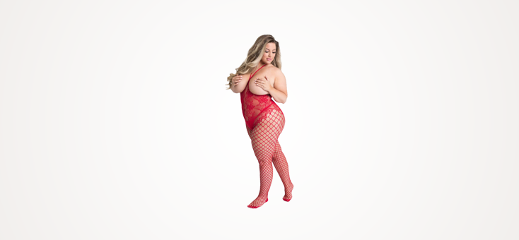 Lovehoney Plus Size Treasure Chest Fishnet Crotchless Bodystocking (Red)