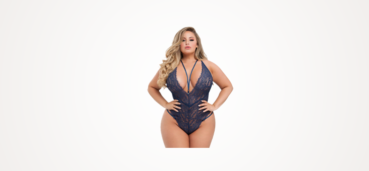 Lovehoney Plus Size Late Night Liaison Blue Crotchless Lace Teddy