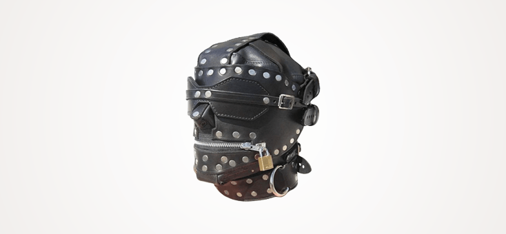 Full Leather Bondage Hood/Gimp Mask with Blindfold & Locking Mouth Zip